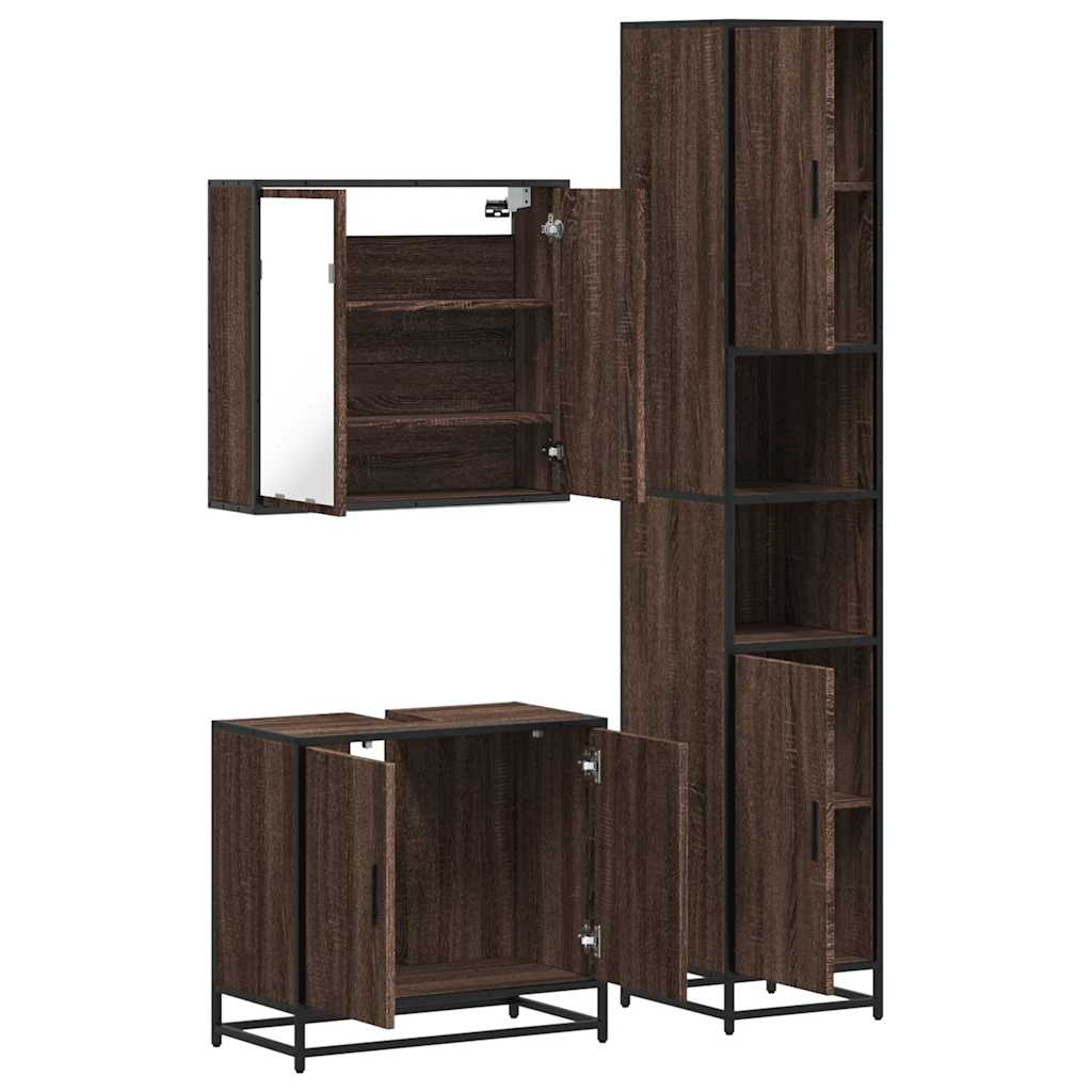 3 Piece Bathroom Furniture Set Brown Oak Engineered Wood