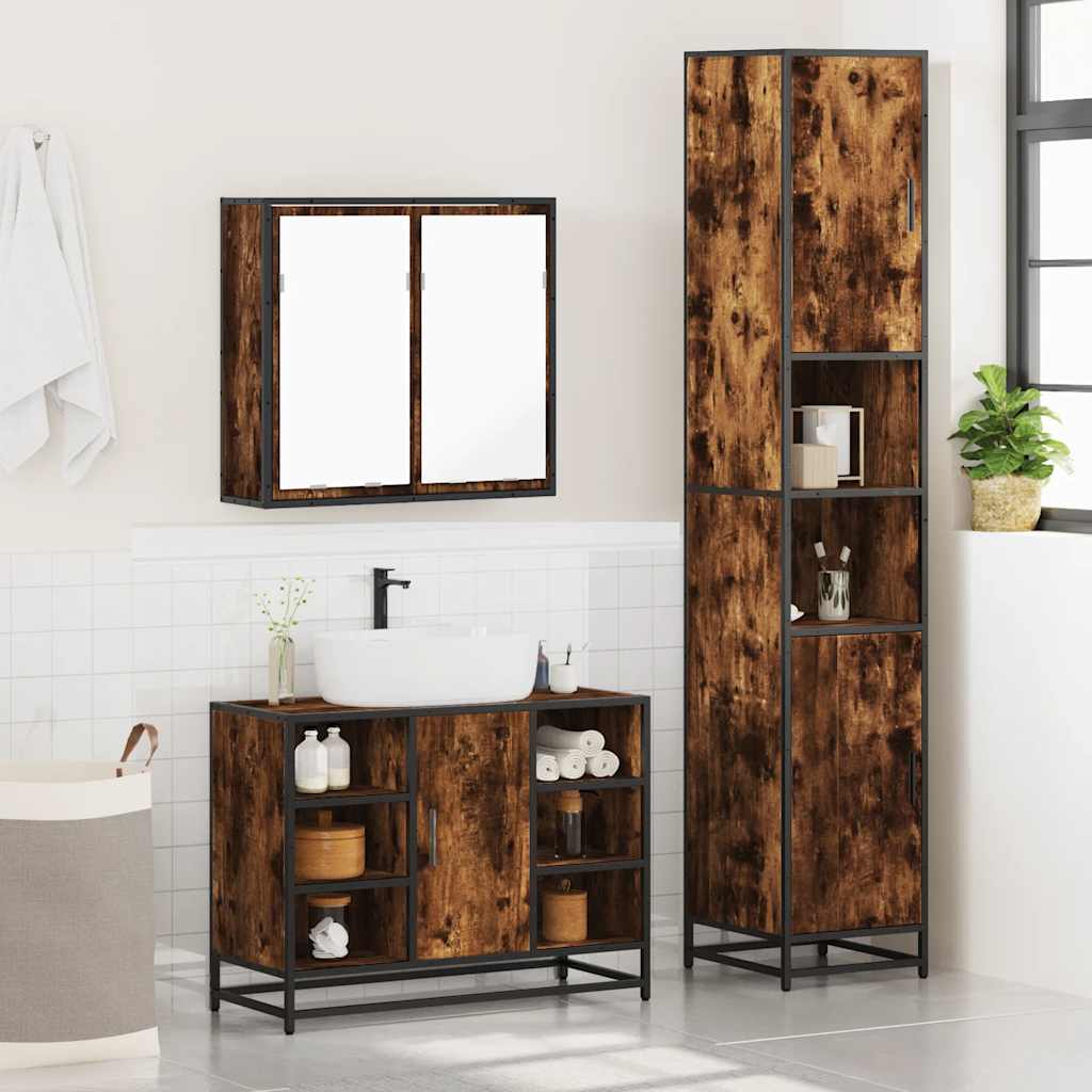 3 Piece Bathroom Furniture Set Smoked Oak Engineered Wood