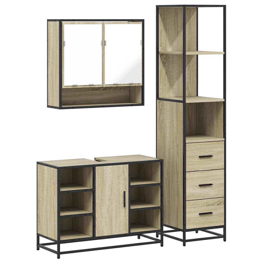 3 Piece Bathroom Furniture Set Sonoma Oak Engineered Wood