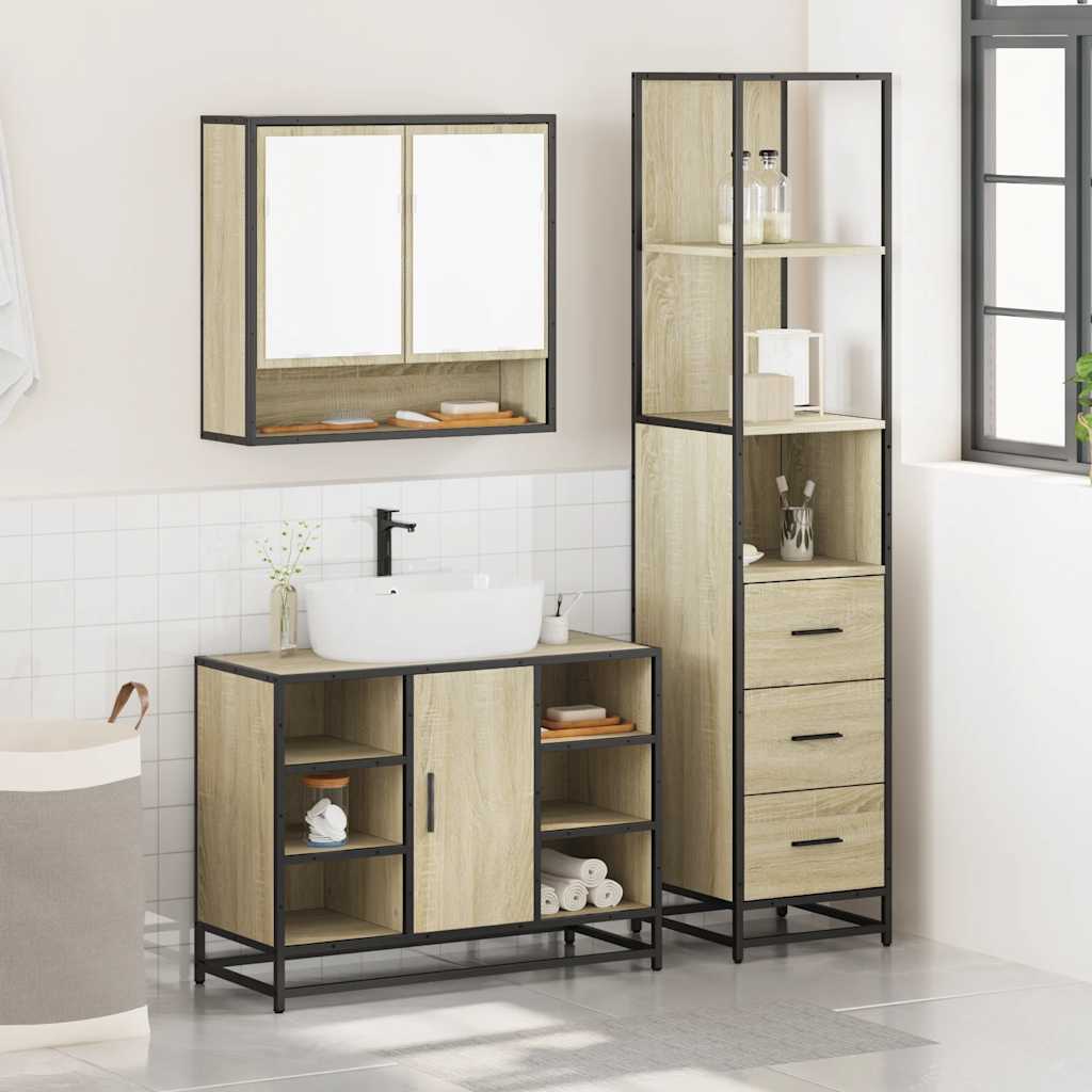 3 Piece Bathroom Furniture Set Sonoma Oak Engineered Wood