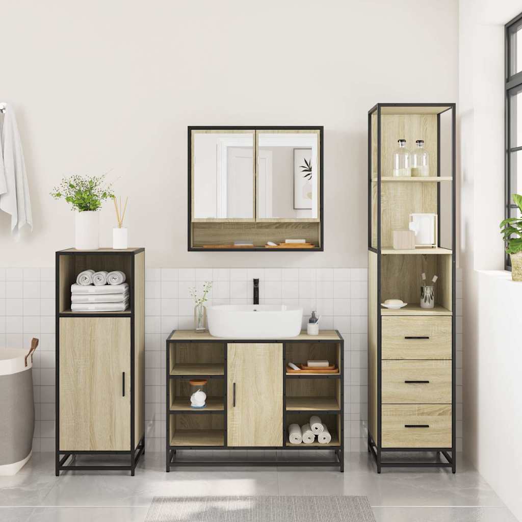 3 Piece Bathroom Furniture Set Sonoma Oak Engineered Wood