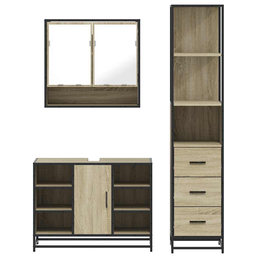 3 Piece Bathroom Furniture Set Sonoma Oak Engineered Wood