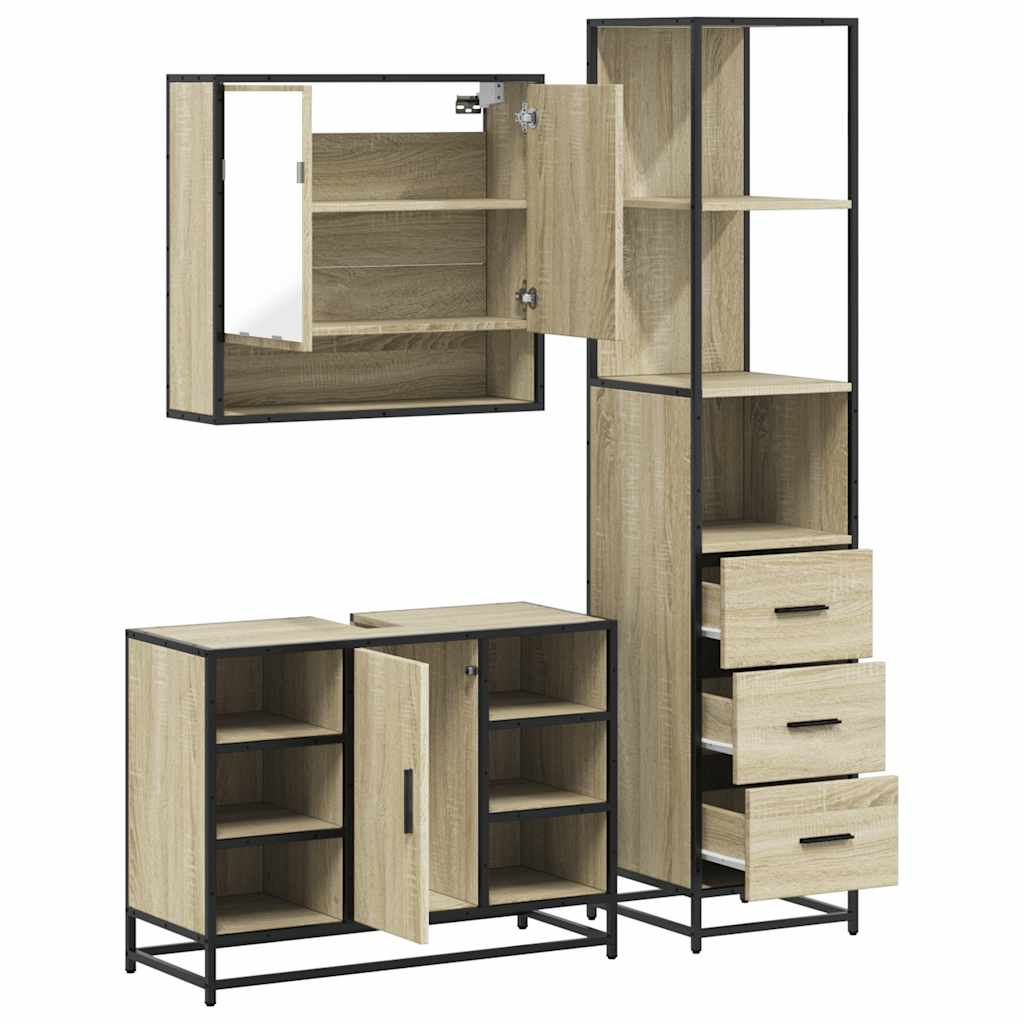 3 Piece Bathroom Furniture Set Sonoma Oak Engineered Wood