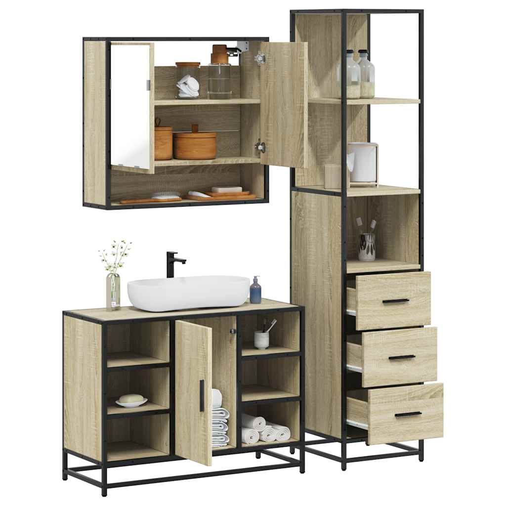 3 Piece Bathroom Furniture Set Sonoma Oak Engineered Wood