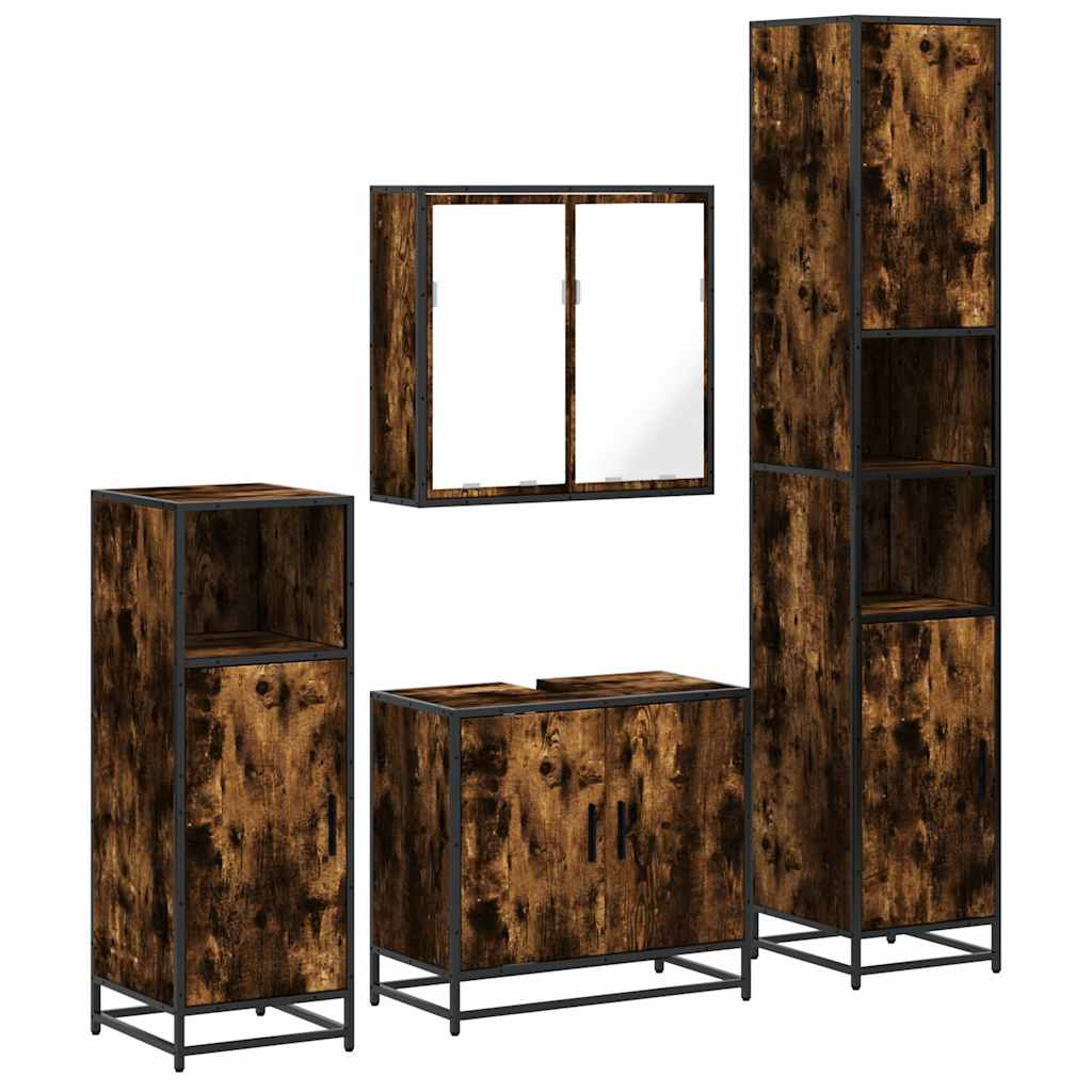 4 Piece Bathroom Furniture Set Smoked Oak Engineered Wood