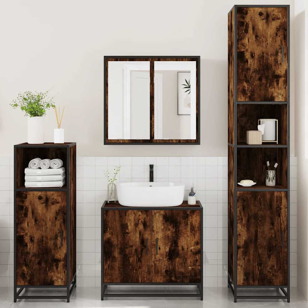 4 Piece Bathroom Furniture Set Smoked Oak Engineered Wood
