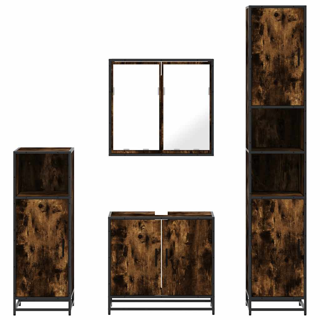 4 Piece Bathroom Furniture Set Smoked Oak Engineered Wood