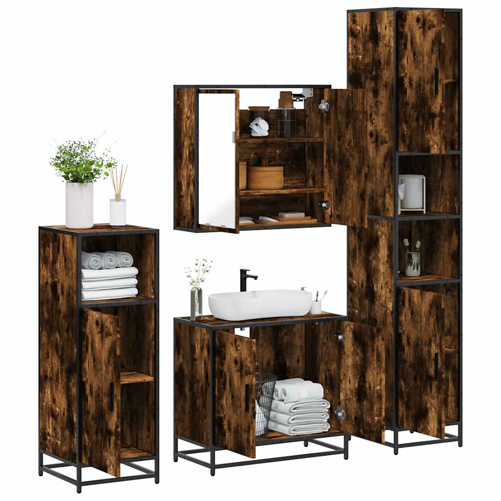 4 Piece Bathroom Furniture Set Smoked Oak Engineered Wood