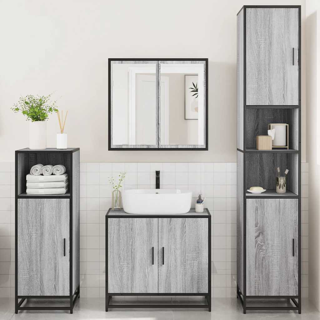 4 Piece Bathroom Furniture Set Grey Sonoma Engineered Wood