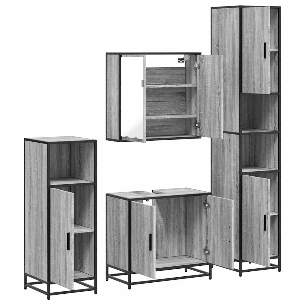 4 Piece Bathroom Furniture Set Grey Sonoma Engineered Wood