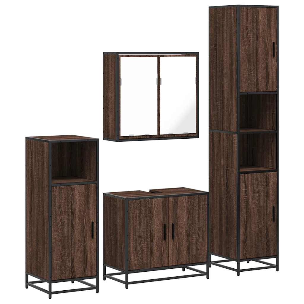 4 Piece Bathroom Furniture Set Brown Oak Engineered Wood