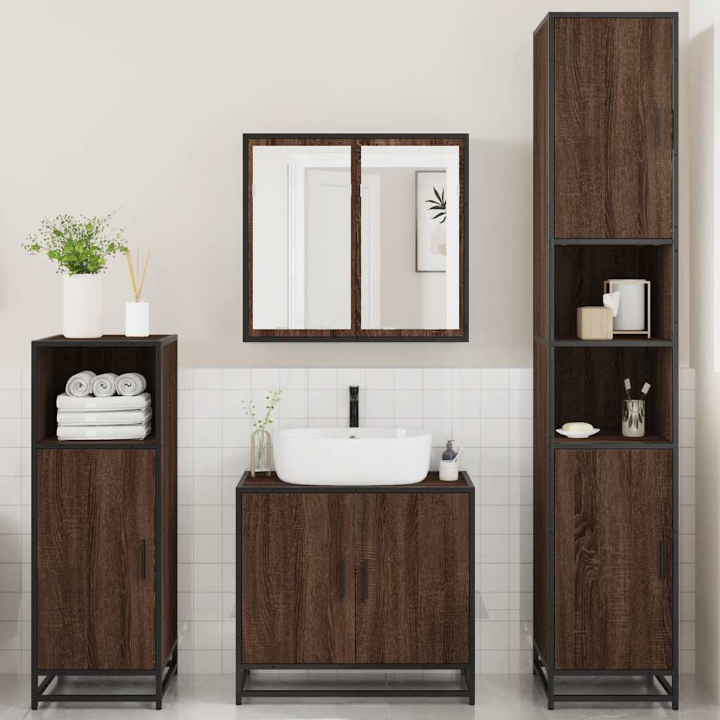 4 Piece Bathroom Furniture Set Brown Oak Engineered Wood