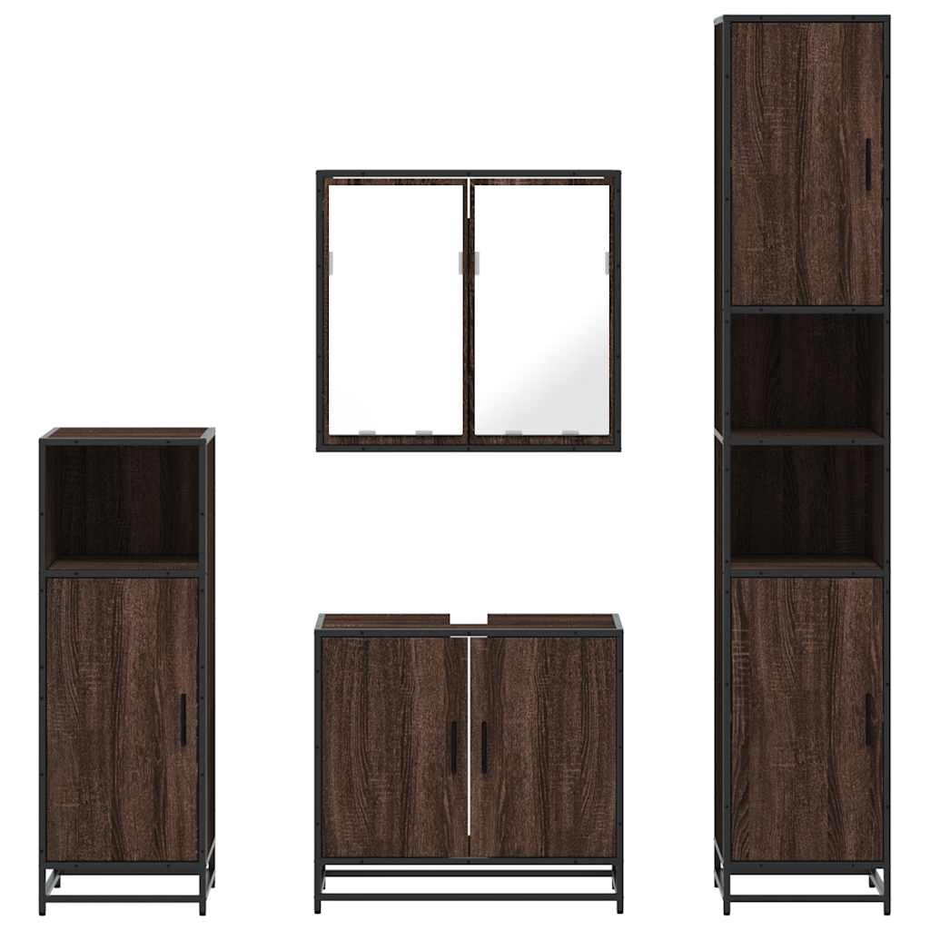 4 Piece Bathroom Furniture Set Brown Oak Engineered Wood