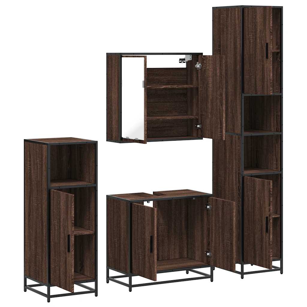 4 Piece Bathroom Furniture Set Brown Oak Engineered Wood