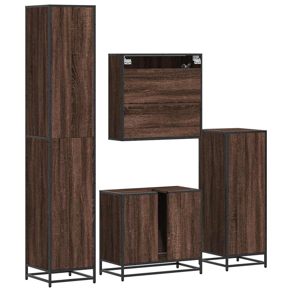 4 Piece Bathroom Furniture Set Brown Oak Engineered Wood