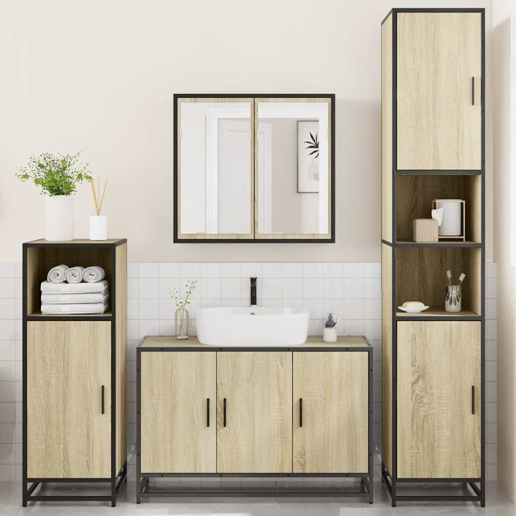 4 Piece Bathroom Furniture Set Sonoma Oak Engineered Wood