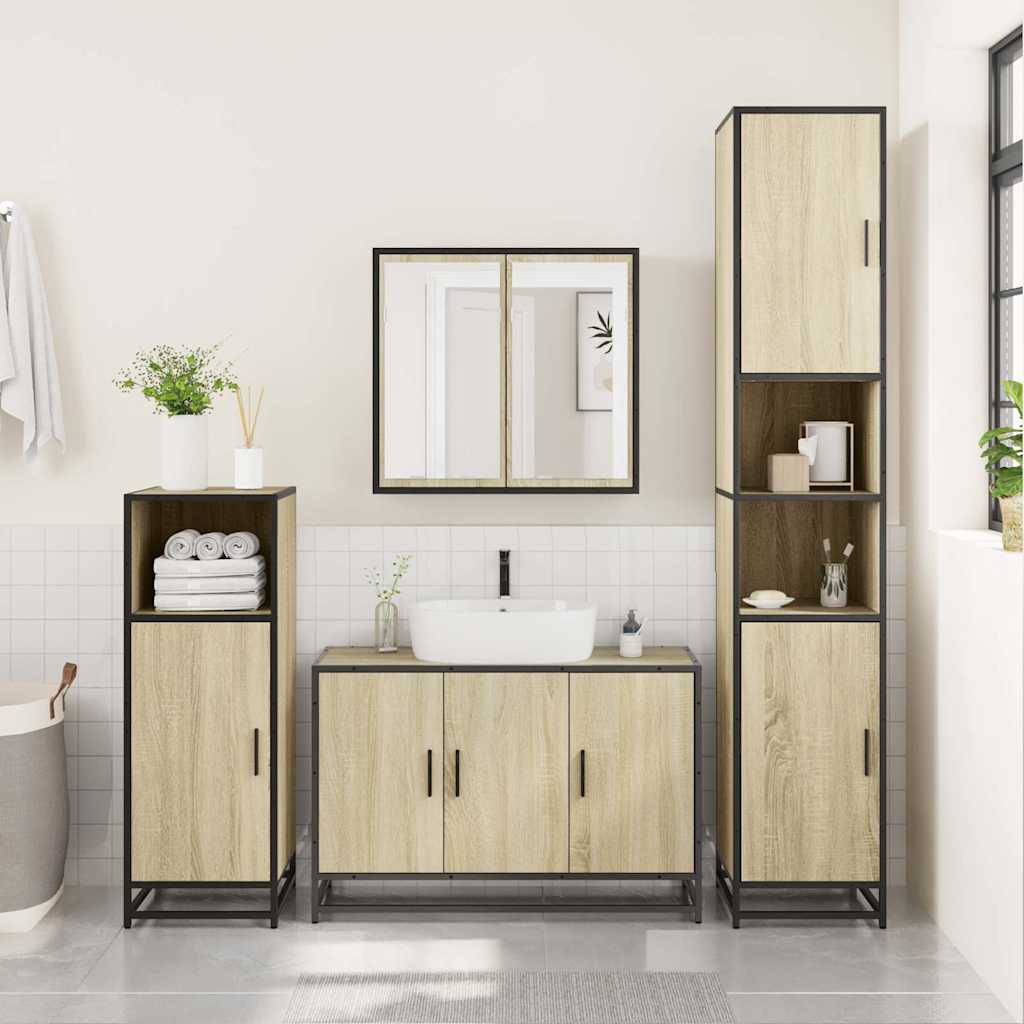 4 Piece Bathroom Furniture Set Sonoma Oak Engineered Wood