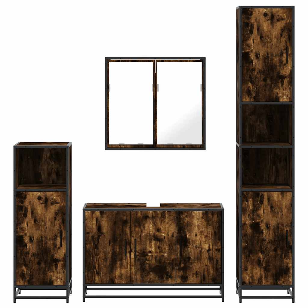 4 Piece Bathroom Furniture Set Smoked Oak Engineered Wood