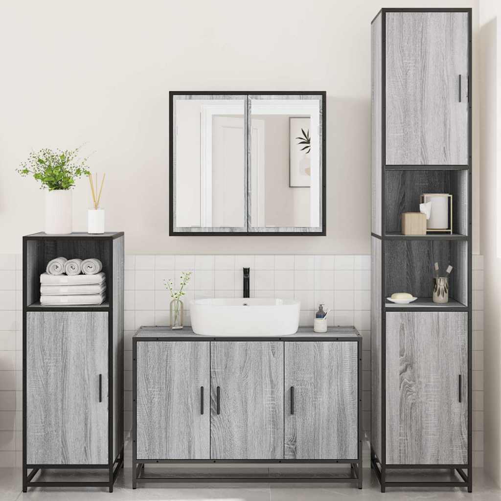 4 Piece Bathroom Furniture Set Grey Sonoma Engineered Wood