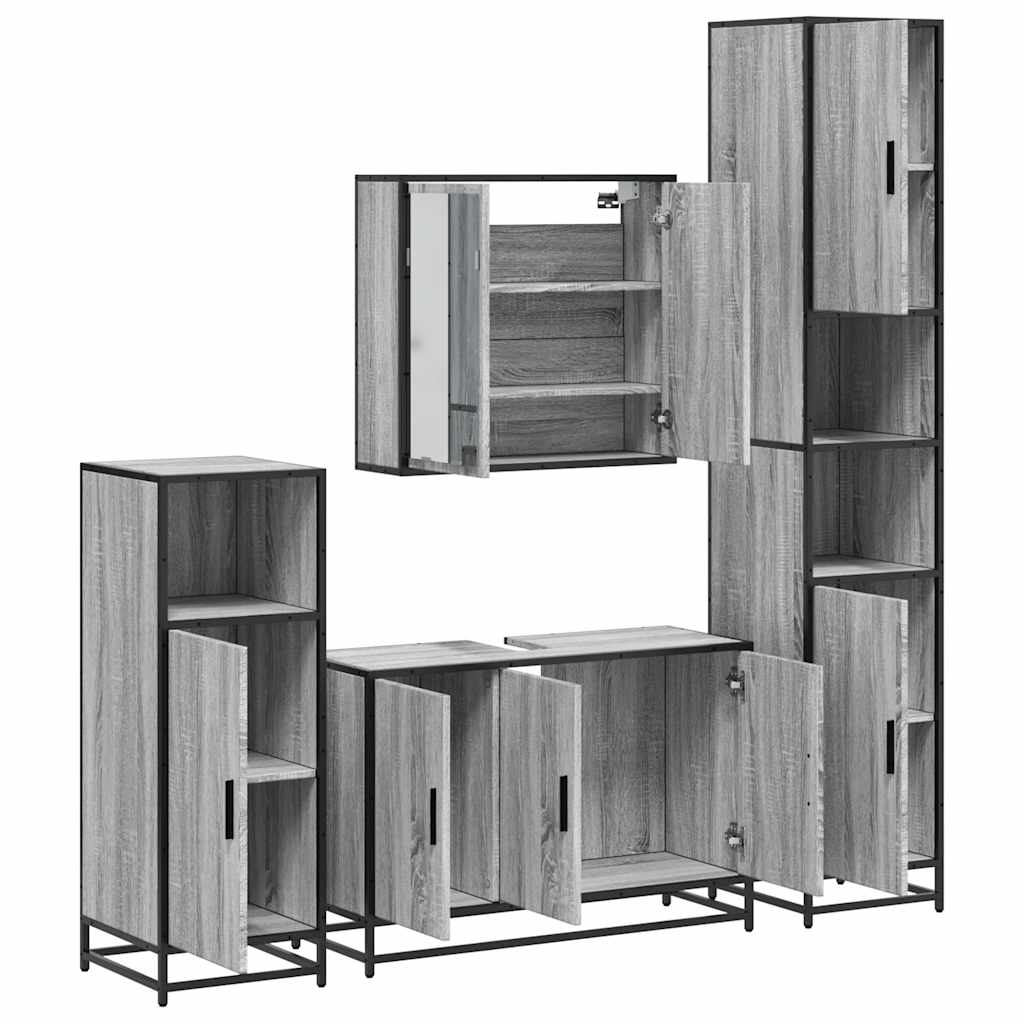 4 Piece Bathroom Furniture Set Grey Sonoma Engineered Wood