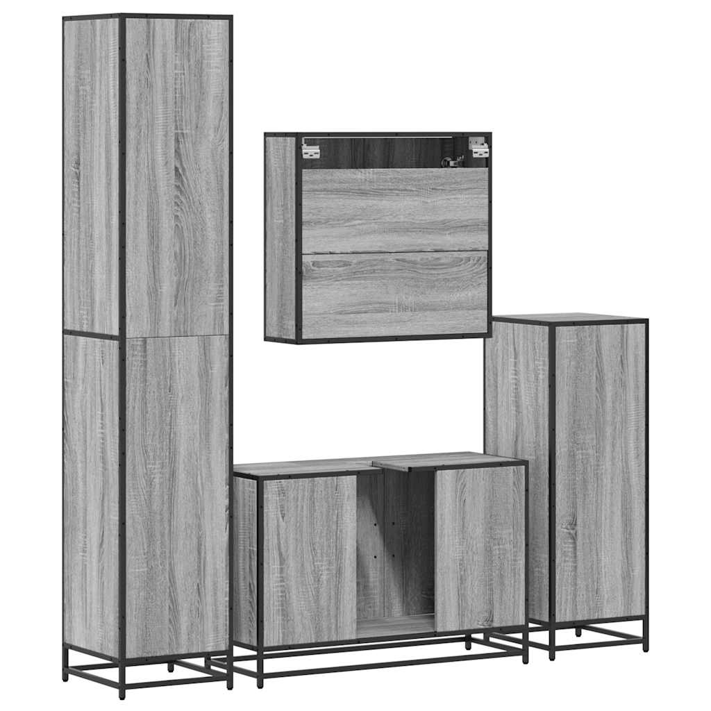 4 Piece Bathroom Furniture Set Grey Sonoma Engineered Wood