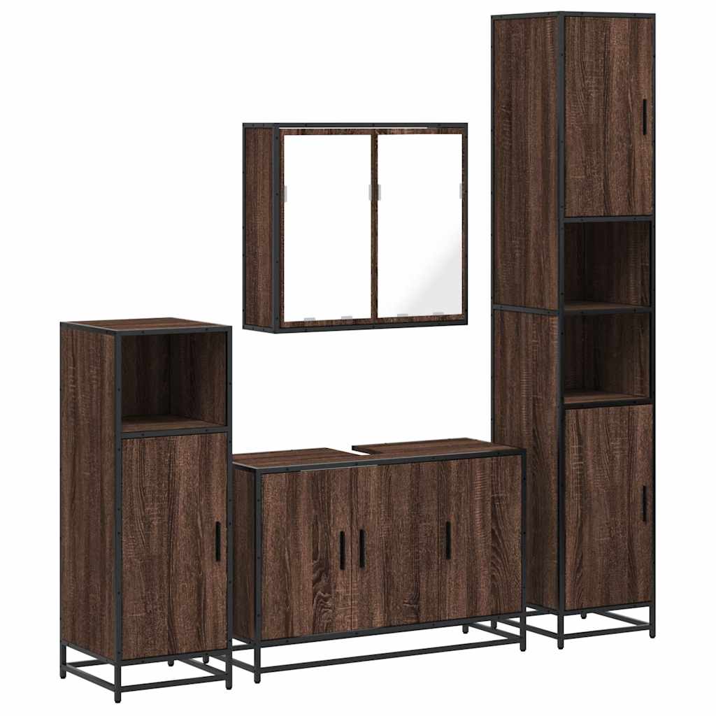 4 Piece Bathroom Furniture Set Brown Oak Engineered Wood