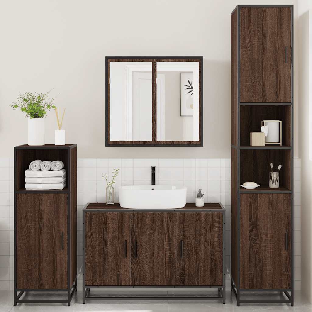 4 Piece Bathroom Furniture Set Brown Oak Engineered Wood