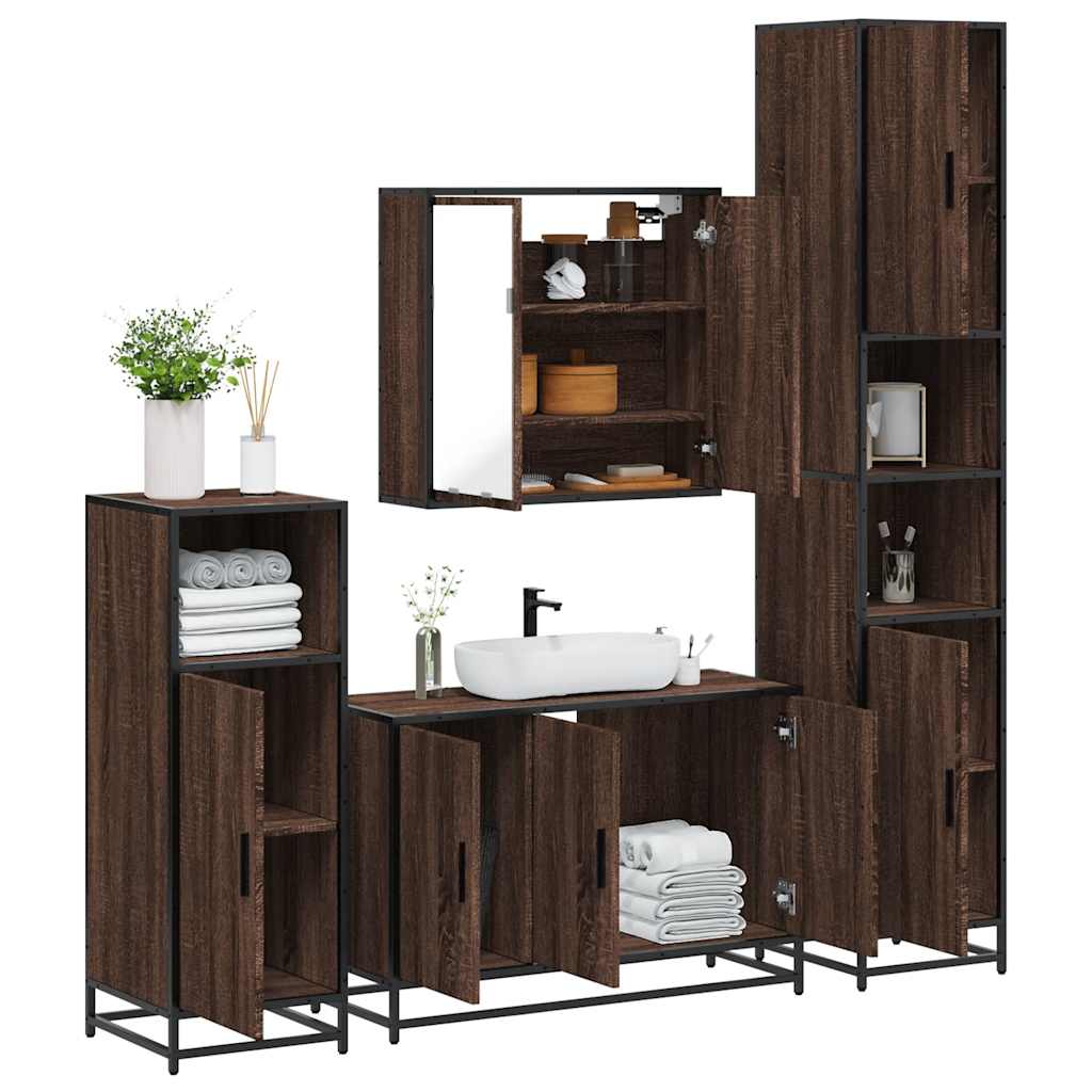 4 Piece Bathroom Furniture Set Brown Oak Engineered Wood