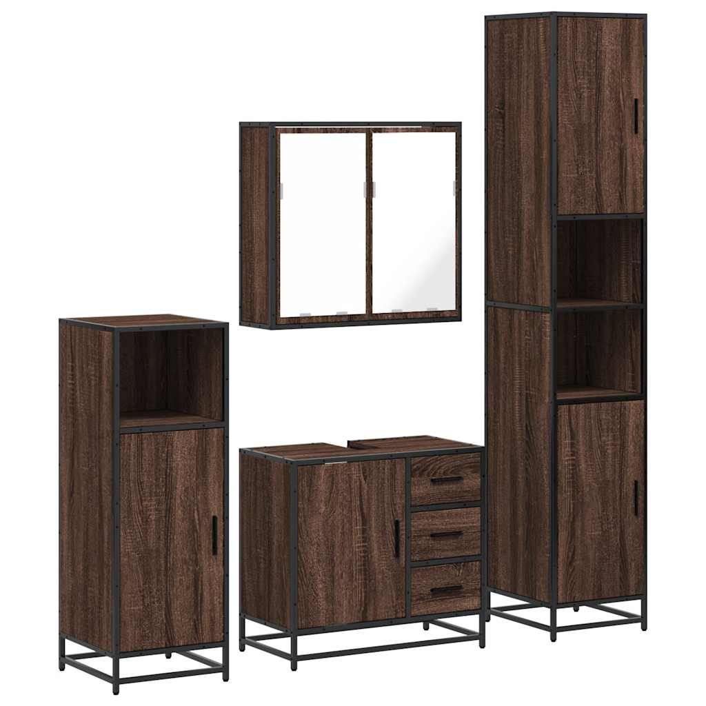 4 Piece Bathroom Furniture Set Brown Oak Engineered Wood
