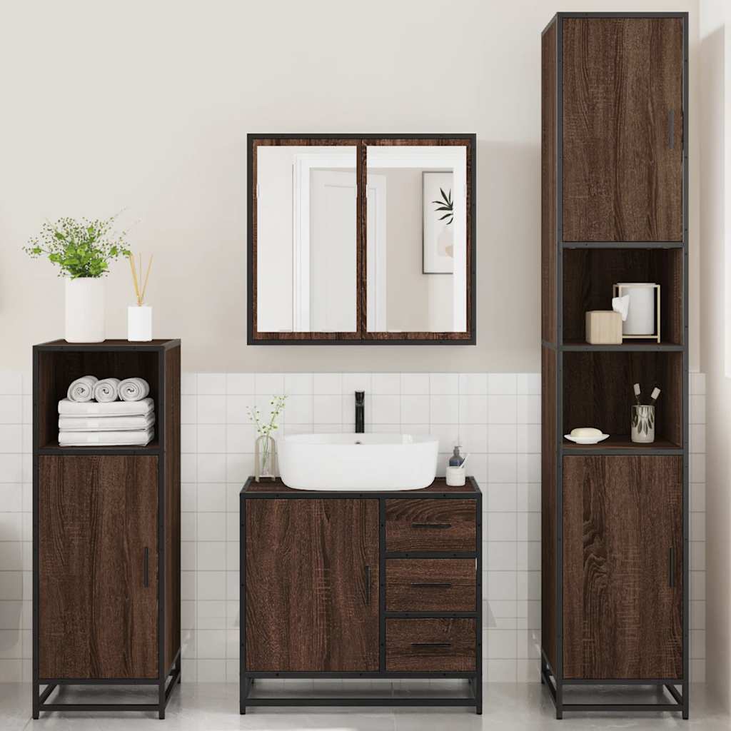 4 Piece Bathroom Furniture Set Brown Oak Engineered Wood