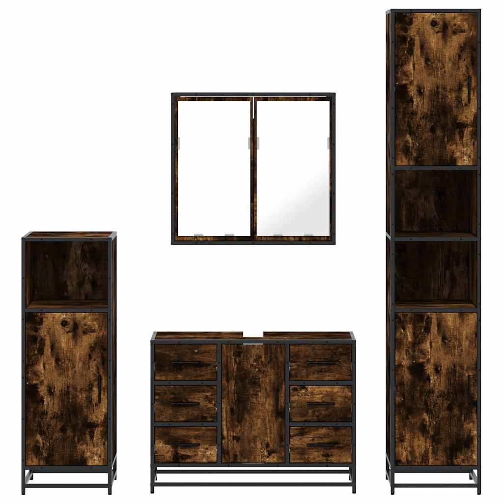 4 Piece Bathroom Furniture Set Smoked Oak Engineered Wood
