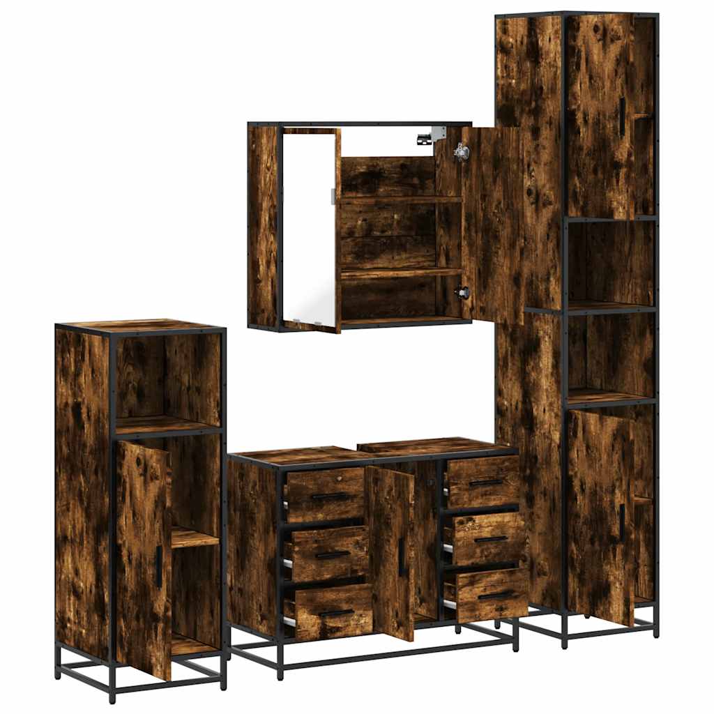 4 Piece Bathroom Furniture Set Smoked Oak Engineered Wood