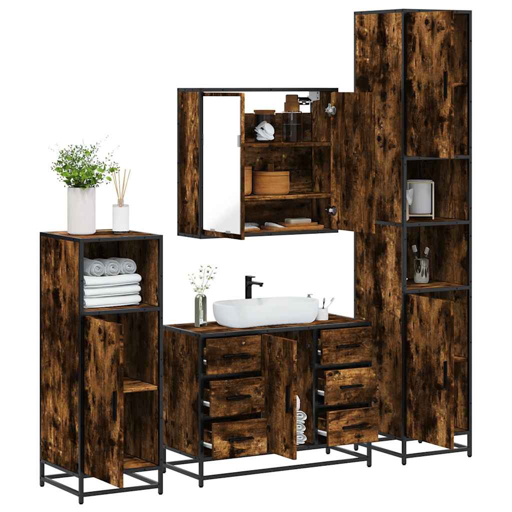 4 Piece Bathroom Furniture Set Smoked Oak Engineered Wood