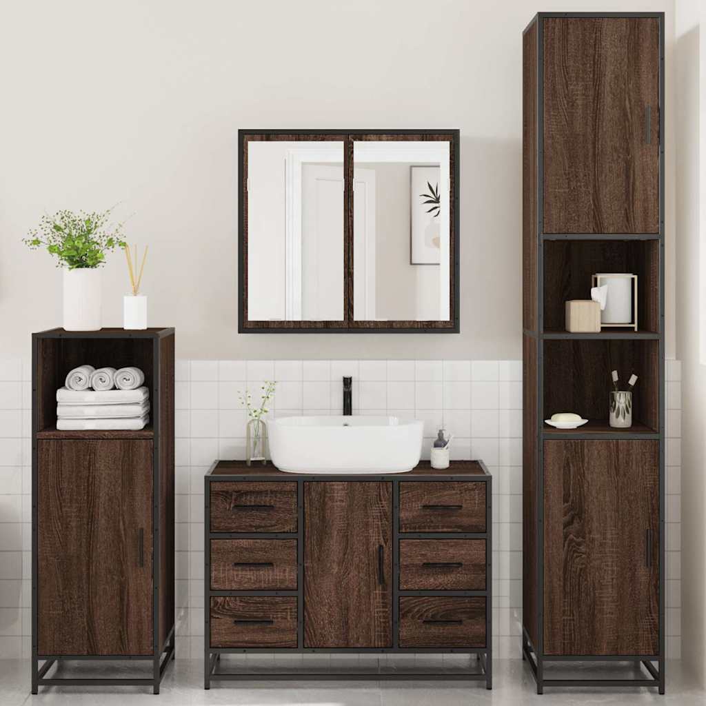 4 Piece Bathroom Furniture Set Brown Oak Engineered Wood