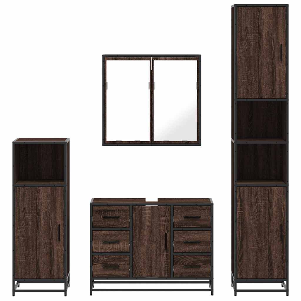 4 Piece Bathroom Furniture Set Brown Oak Engineered Wood