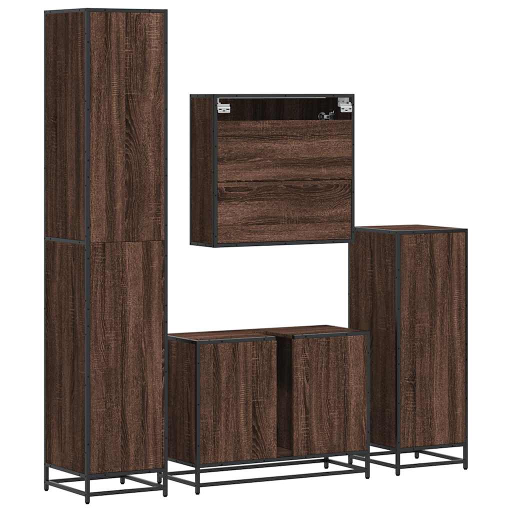 4 Piece Bathroom Furniture Set Brown Oak Engineered Wood