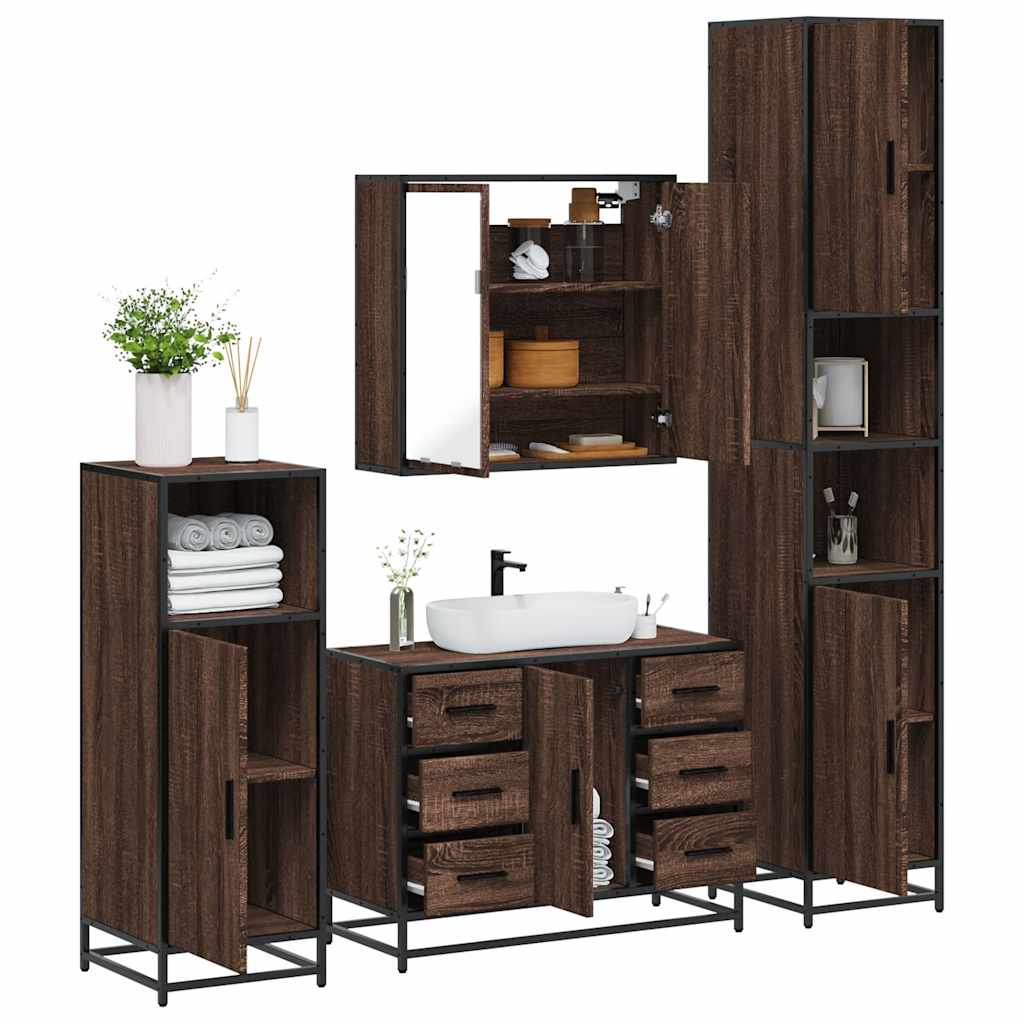 4 Piece Bathroom Furniture Set Brown Oak Engineered Wood