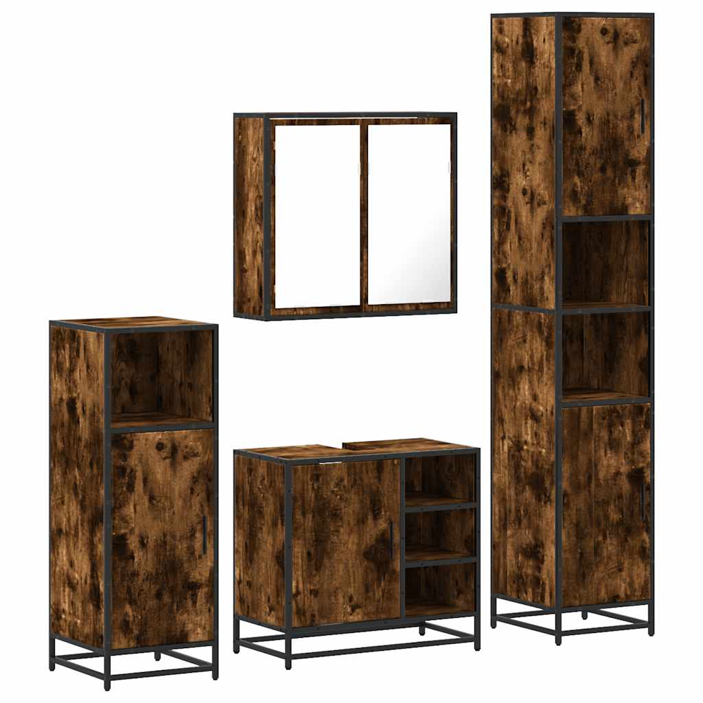 4 Piece Bathroom Furniture Set Smoked Oak Engineered Wood