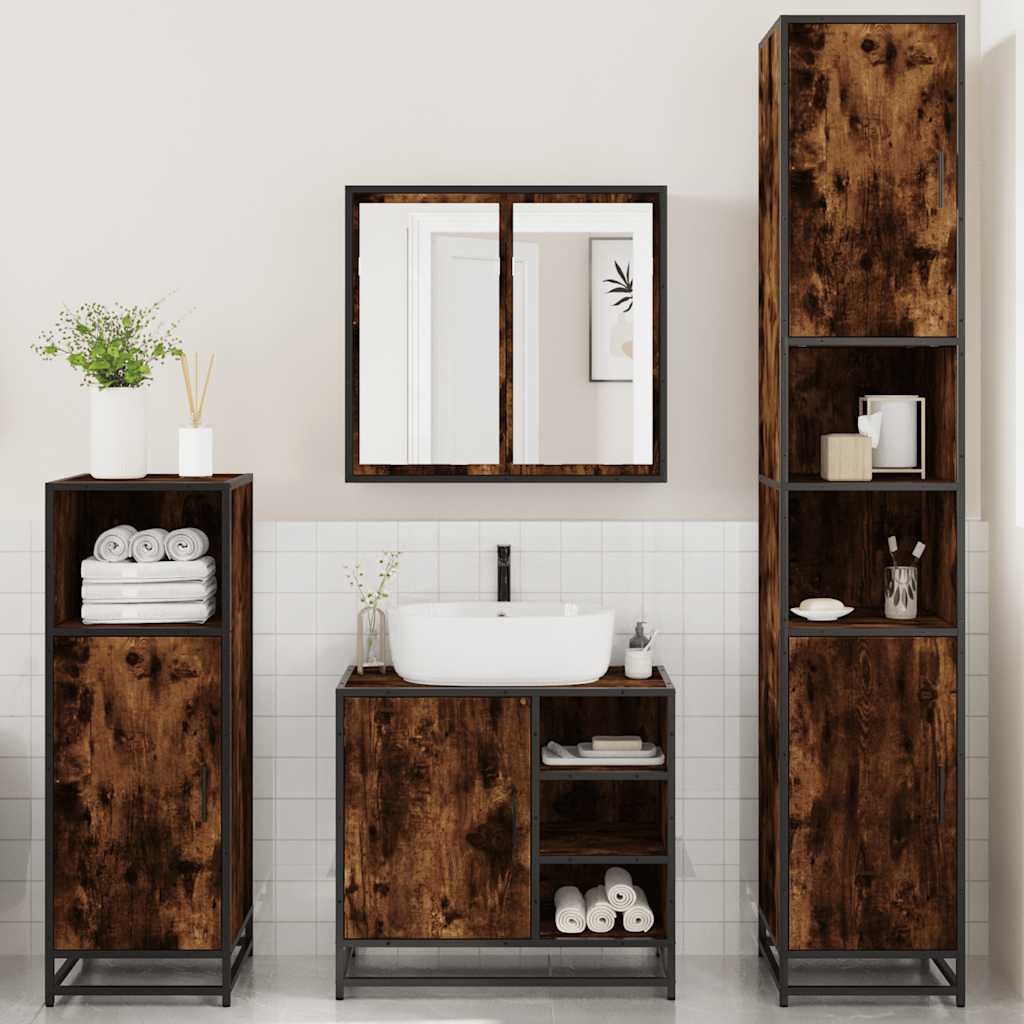 4 Piece Bathroom Furniture Set Smoked Oak Engineered Wood