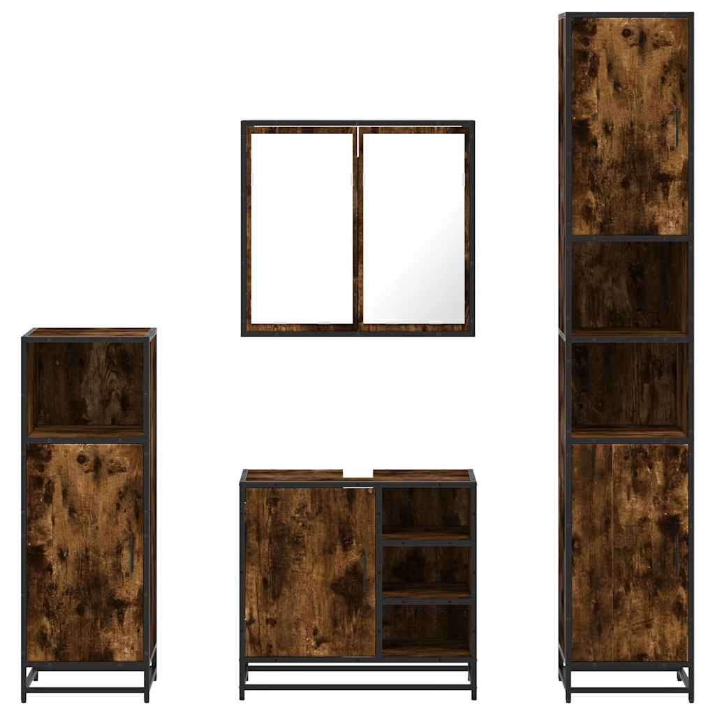 4 Piece Bathroom Furniture Set Smoked Oak Engineered Wood