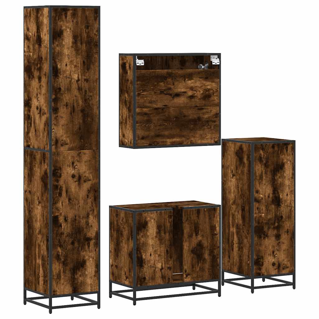 4 Piece Bathroom Furniture Set Smoked Oak Engineered Wood