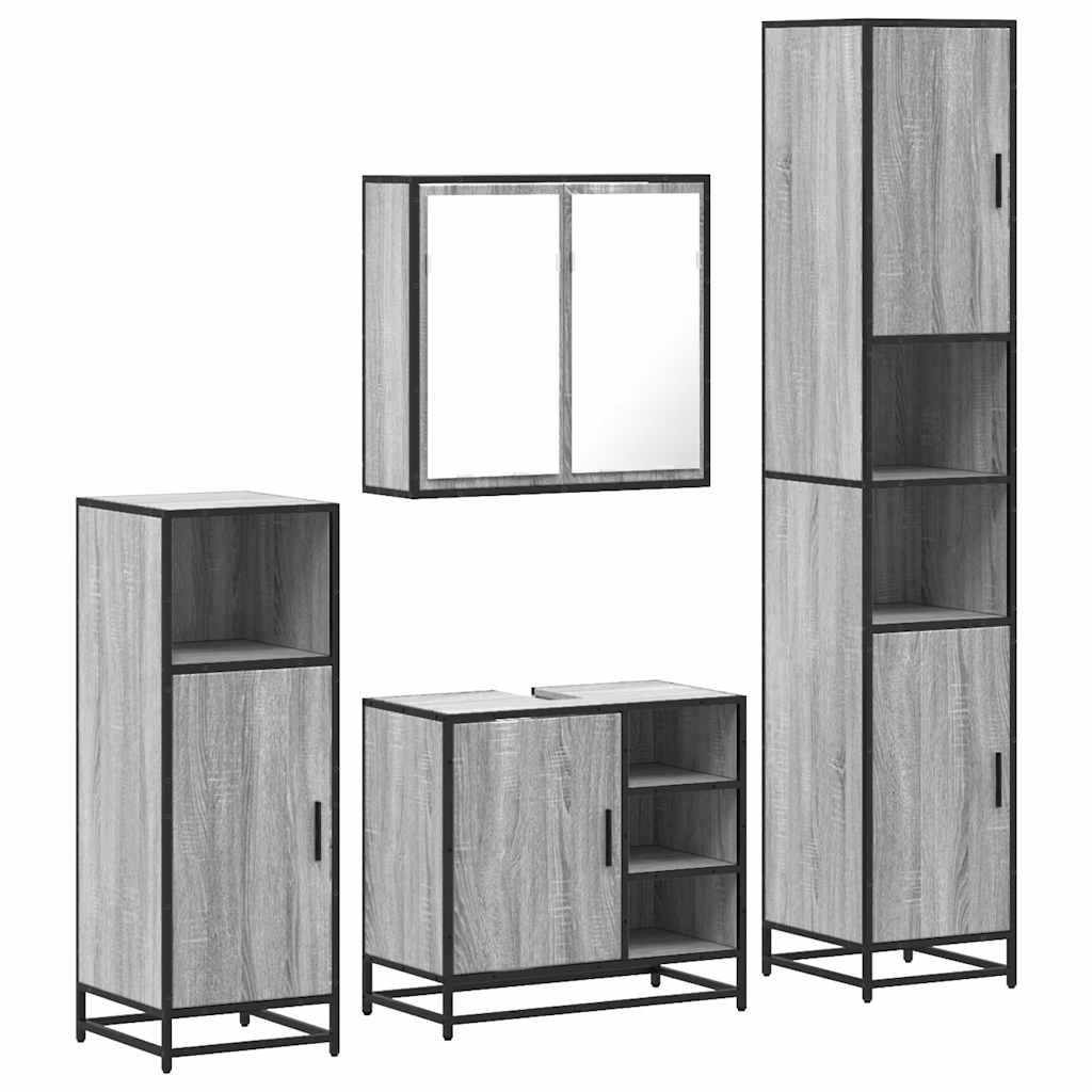 4 Piece Bathroom Furniture Set Grey Sonoma Engineered Wood