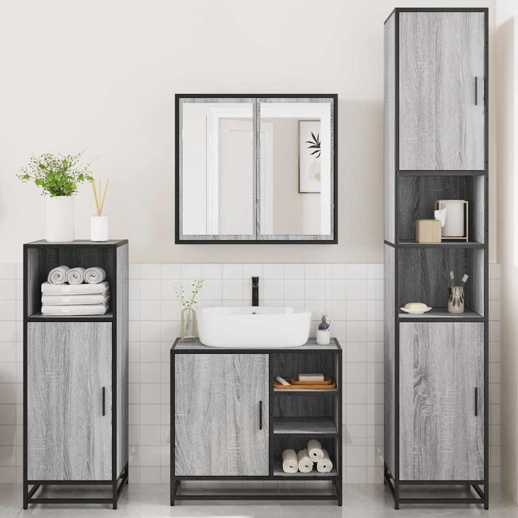 4 Piece Bathroom Furniture Set Grey Sonoma Engineered Wood