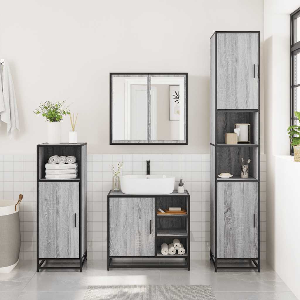 4 Piece Bathroom Furniture Set Grey Sonoma Engineered Wood