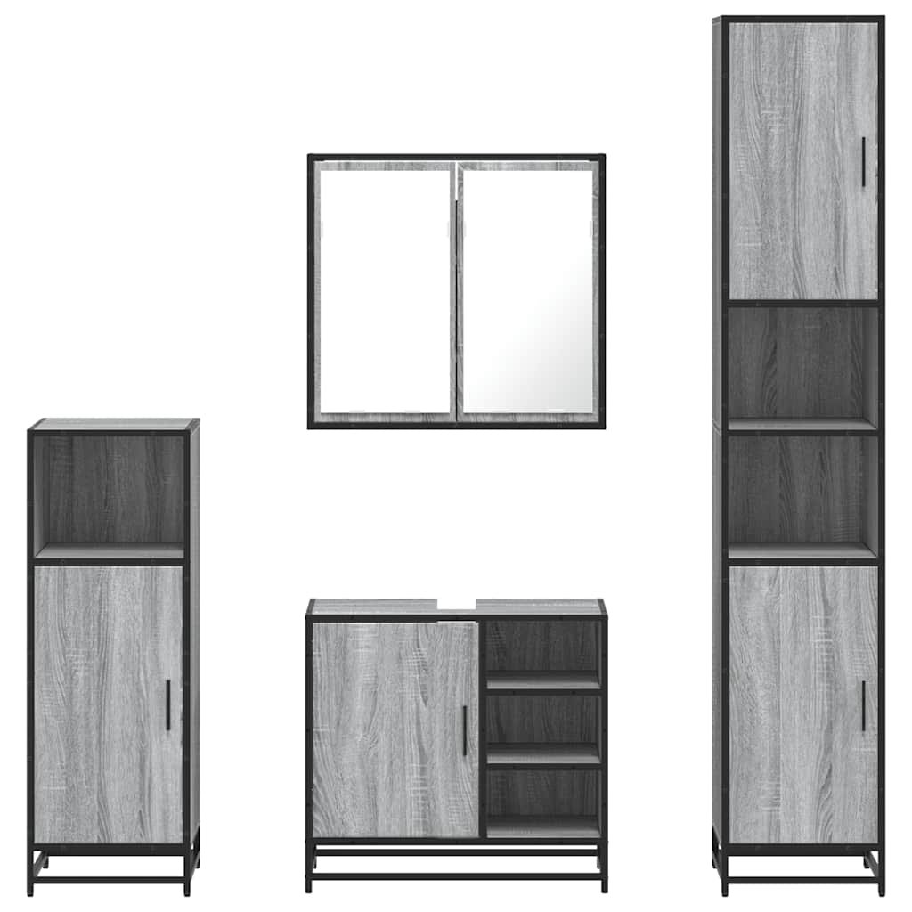 4 Piece Bathroom Furniture Set Grey Sonoma Engineered Wood
