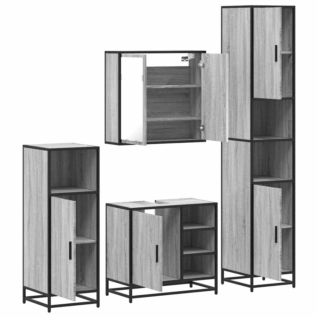 4 Piece Bathroom Furniture Set Grey Sonoma Engineered Wood