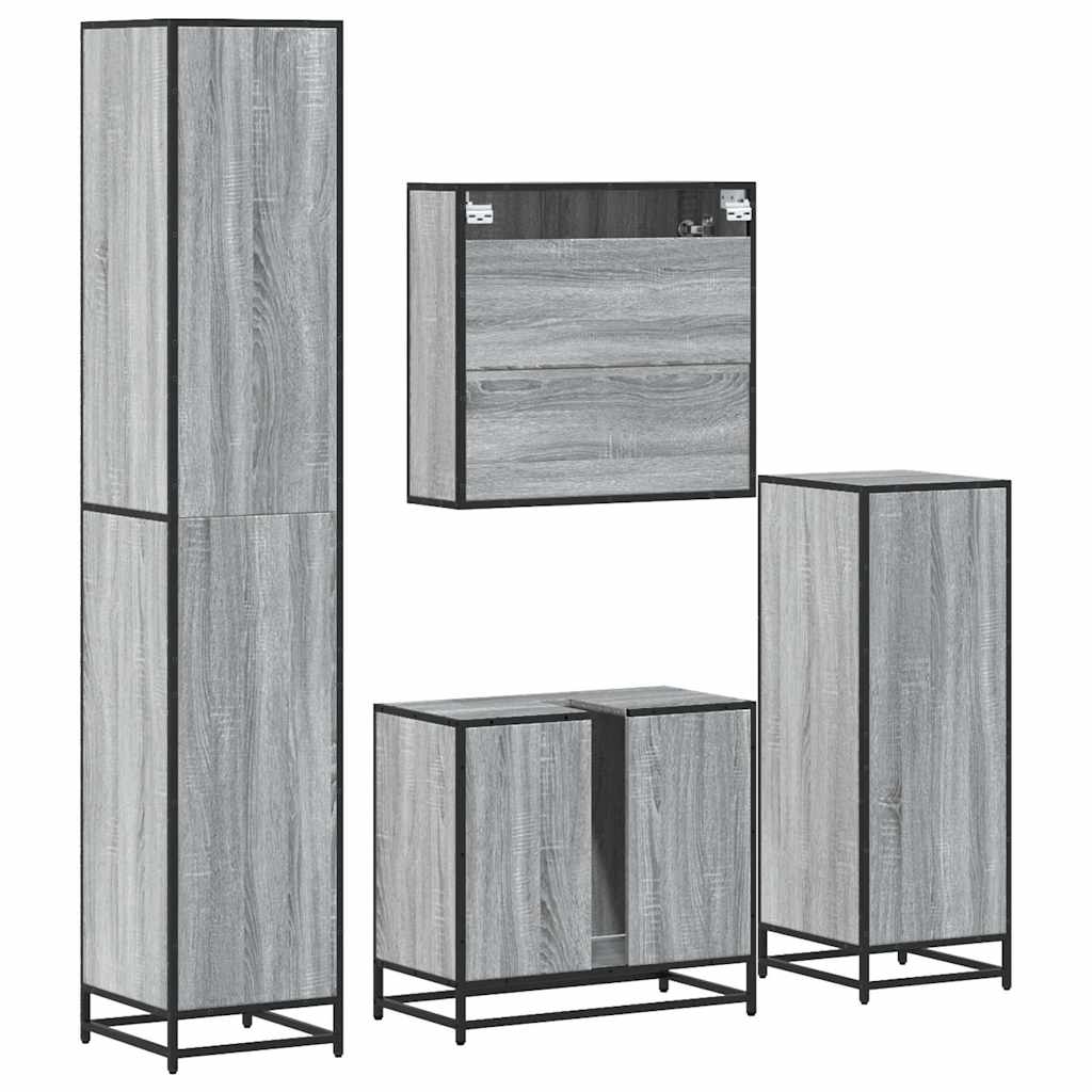 4 Piece Bathroom Furniture Set Grey Sonoma Engineered Wood