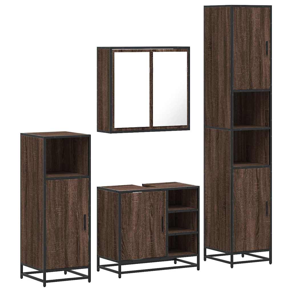 4 Piece Bathroom Furniture Set Brown Oak Engineered Wood