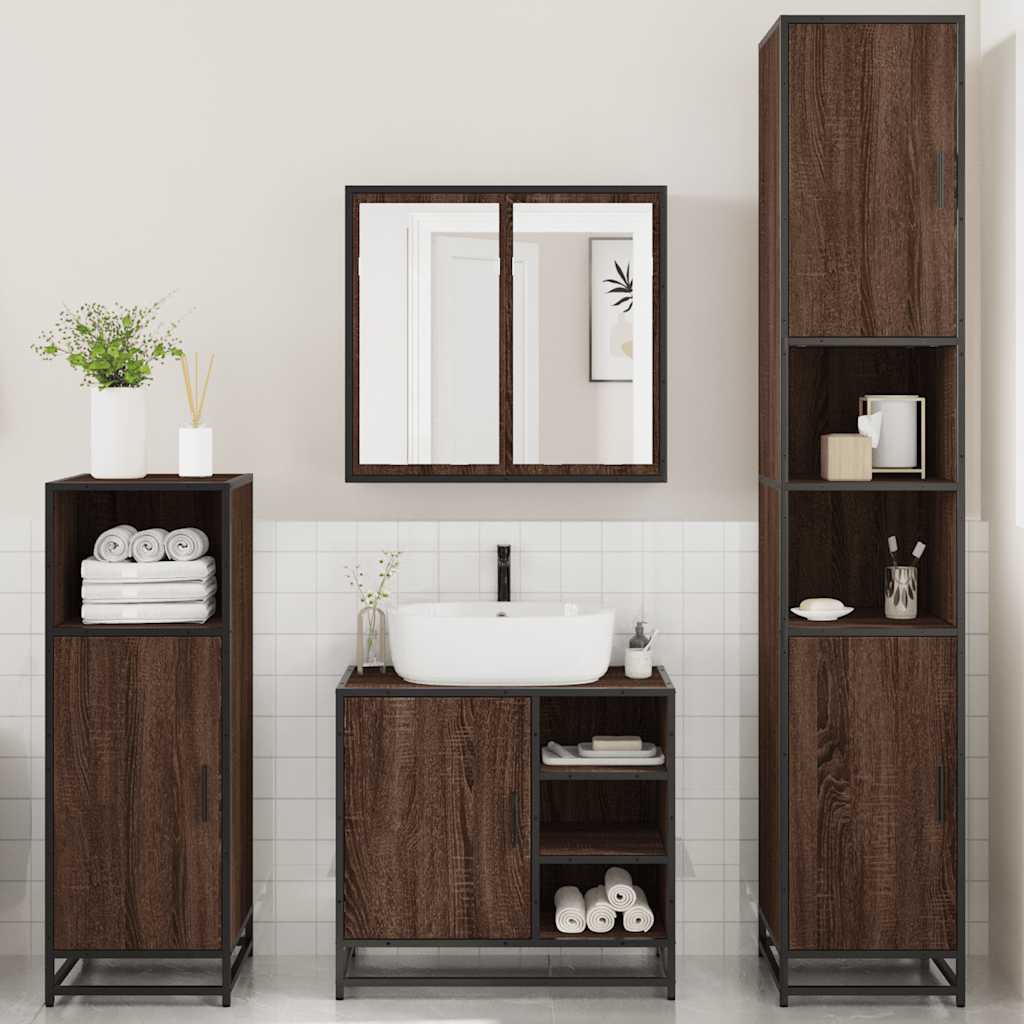 4 Piece Bathroom Furniture Set Brown Oak Engineered Wood