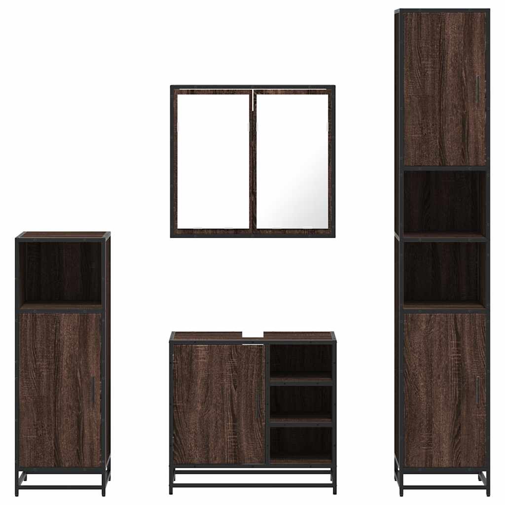 4 Piece Bathroom Furniture Set Brown Oak Engineered Wood